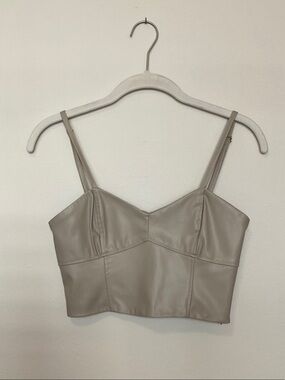 Faux Leather Zara Cropped Tank in Taupe